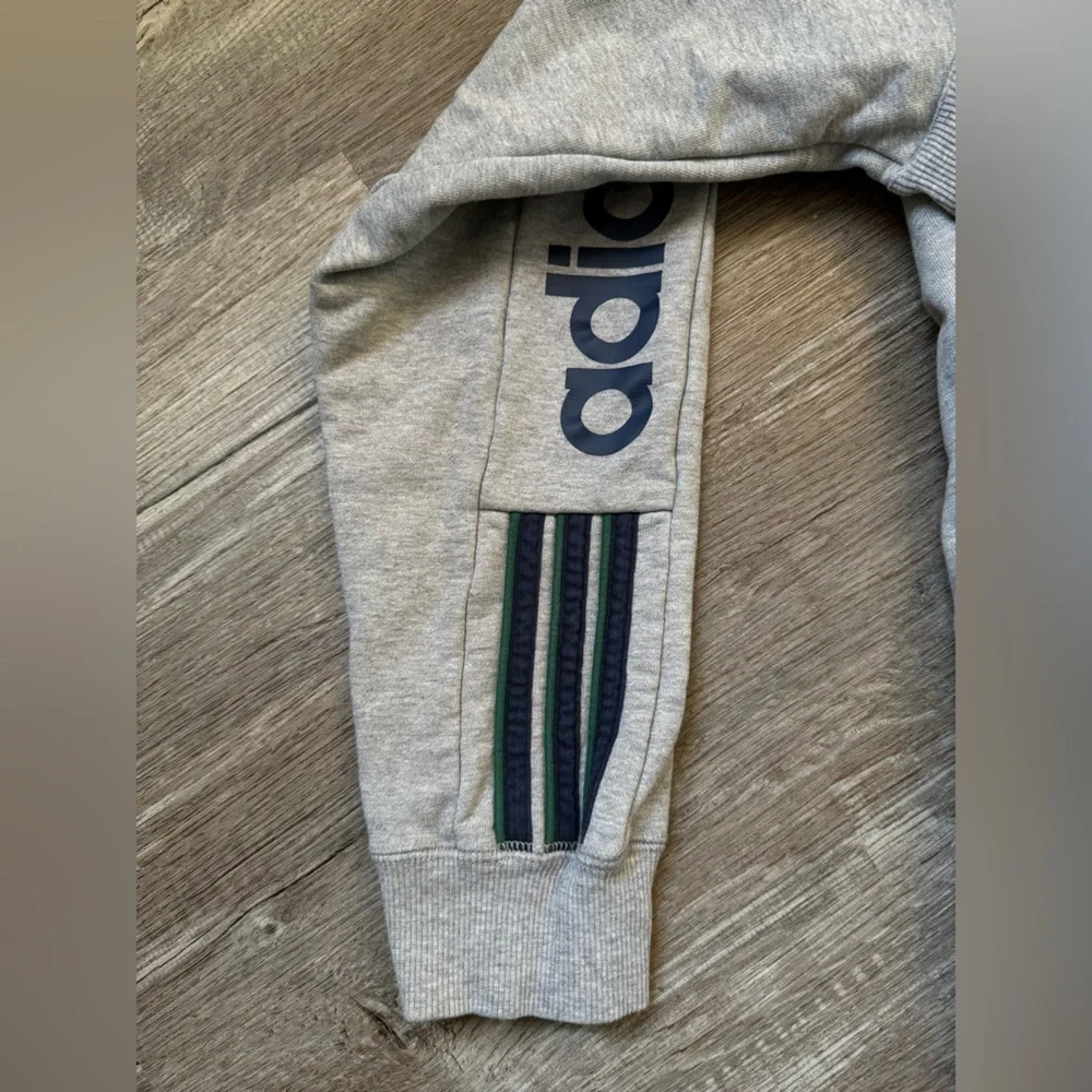 VTG Adidas Gray Zip-Up Jacket Sweatshirt With Stripes Green Blue Retro Size M